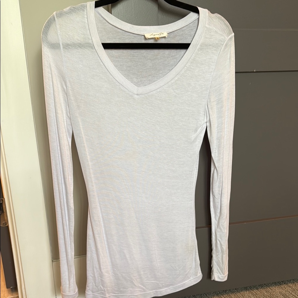Sugarlips Women's Long Sleeve V-Neck Top - White
